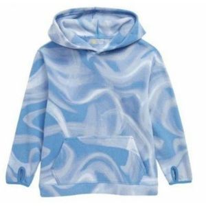 Zella Girls’ Blue Topsail Walter Print Fleece Hooded Shirt - Size Small 7/8